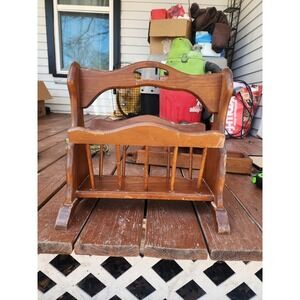 VINTAGE Solid Wood Magazine‎ Rack Stand W/ Handle Portable Handmade MCM